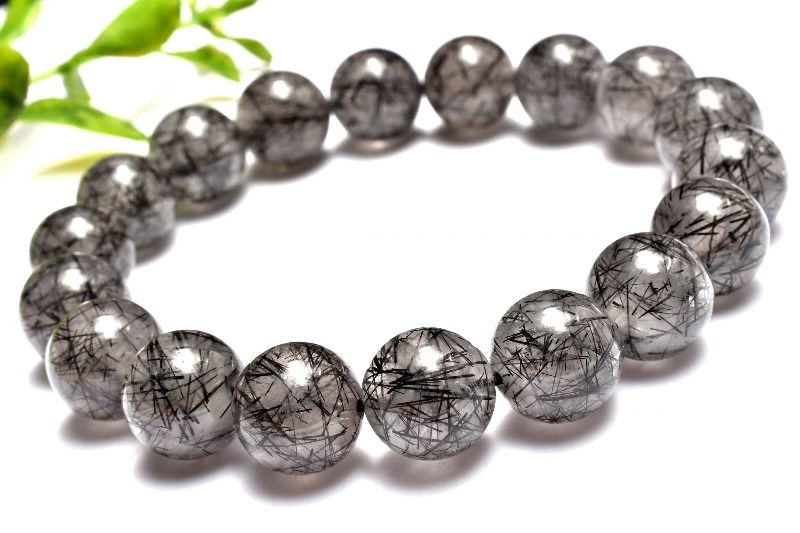 【1点物】放射状◇黒い針 ブラックトルマリンインクォーツ 11.5mm ブレスレット アクセサリー _MA7005