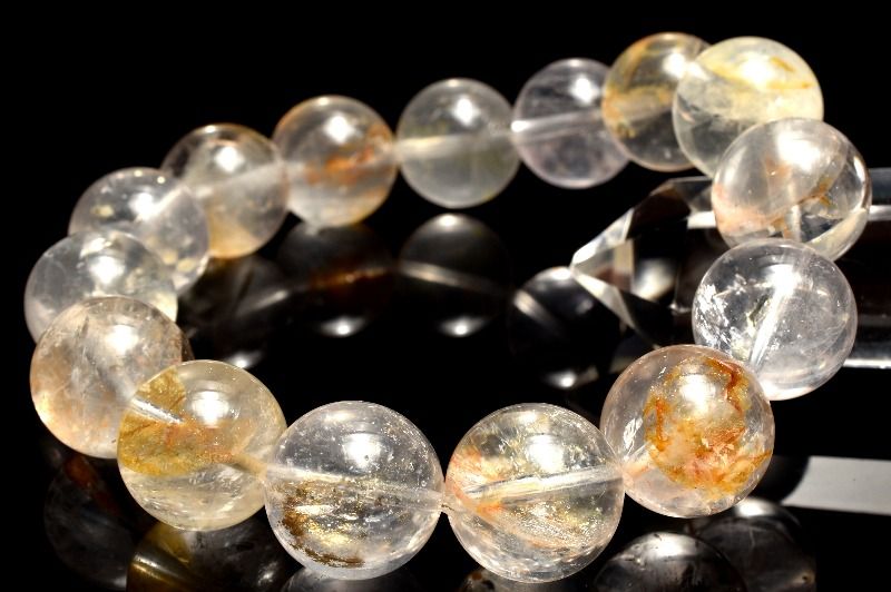 【20％OFF!】【１点物】希少内包◇マダガスカル産 ライモナイト＆マーカサイトインクォーツ　14.5mm ブレスレット アクセサリー _MA7739