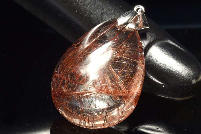 【１点物】Silver925◇高発色 ブロンズルチルクォーツ　28x21mm　ドロップ ペンダントトップ アクセサリー _PC6723