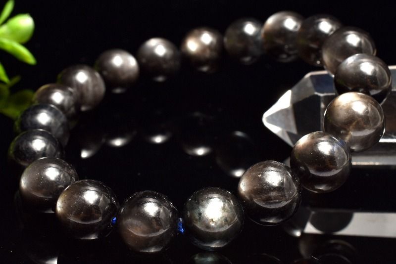 【20％OFF!】【１点物】AA南アフリカ産☆金属シラー ブラックスターアクアマリン　10.5mm ブレスレット アクセサリー _MC2764