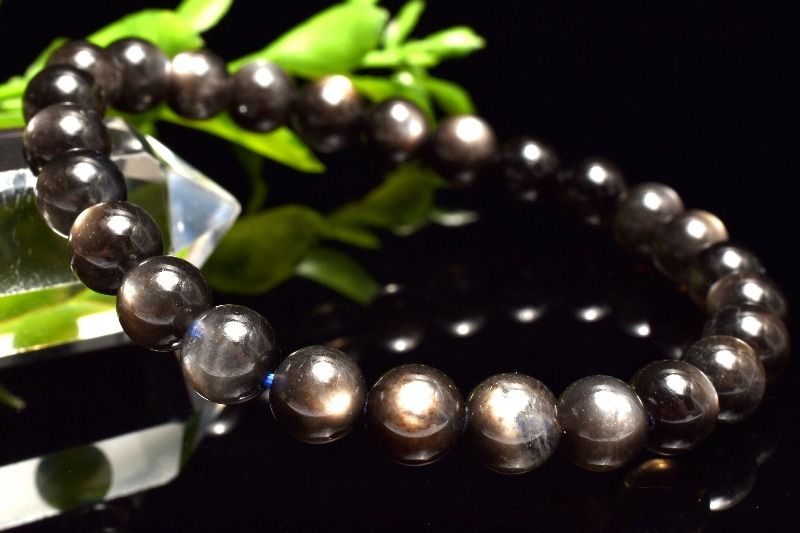 【１点物】AA南アフリカ産☆金属シラー ブラックスターアクアマリン　7mm ブレスレット アクセサリー _MC3871