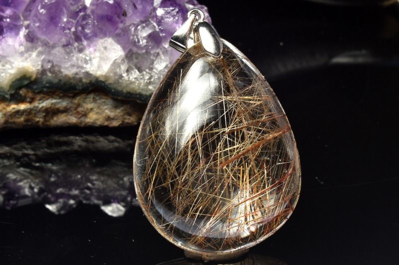 【20％OFF!】【１点物】Silver925◇高発色 ブロンズルチルクォーツ　32x24mm　ドロップ ペンダントトップ アクセサリー _PC8746