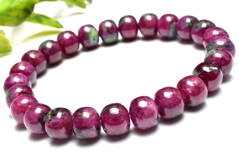 【20%OFF!】【1点物】希少形状◇ルビーたっぷり ルビーインゾイサイト 7x8.5mm ボタン ブレスレット _MC4615