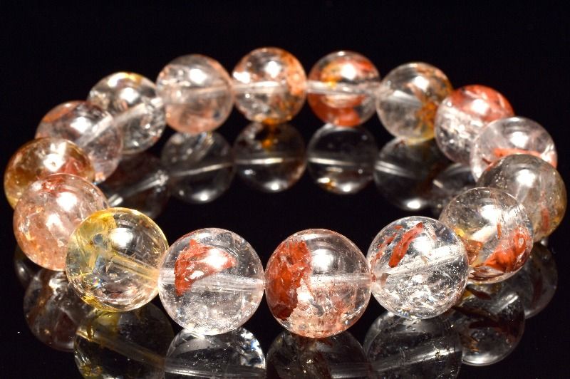 【１点物】ヒマラヤ産◇ライモナイト入り エレスチャルクォーツ　13-13.5mm ブレスレット アクセサリー _MC4871