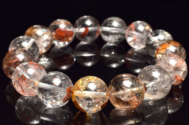 【１点物】ヒマラヤ産◇ライモナイト入り エレスチャルクォーツ　14mm ブレスレット アクセサリー _MC4872