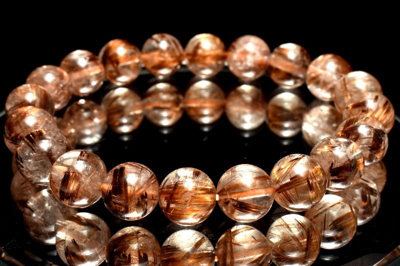 【１点物】人気◇板状金針 タイガータイチンルチルクォーツ　9.5mm ブレスレット アクセサリー _MC6291