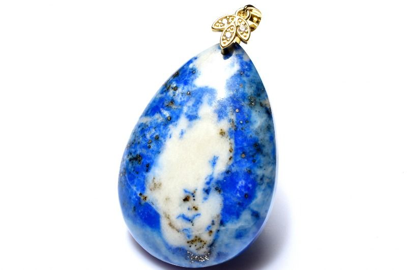 【１点物】希少発光 ブルーハックマナイト　41x28mm　ドロップ ペンダントトップ アクセサリー _PD272