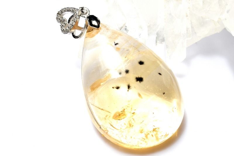 【１点物】希少◇高品質 ロマネサイトインシトリン　38x26mm　ドロップ ペンダントトップ アクセサリー _PD540