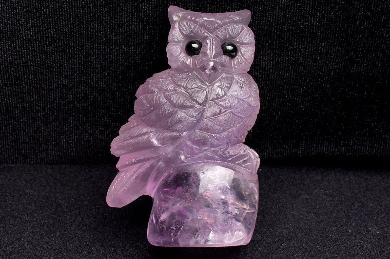 【１点物】縁起物「不苦労」 アメジスト　56x35x25mm　ふくろう 置物 _C3727【宅急便のみ】