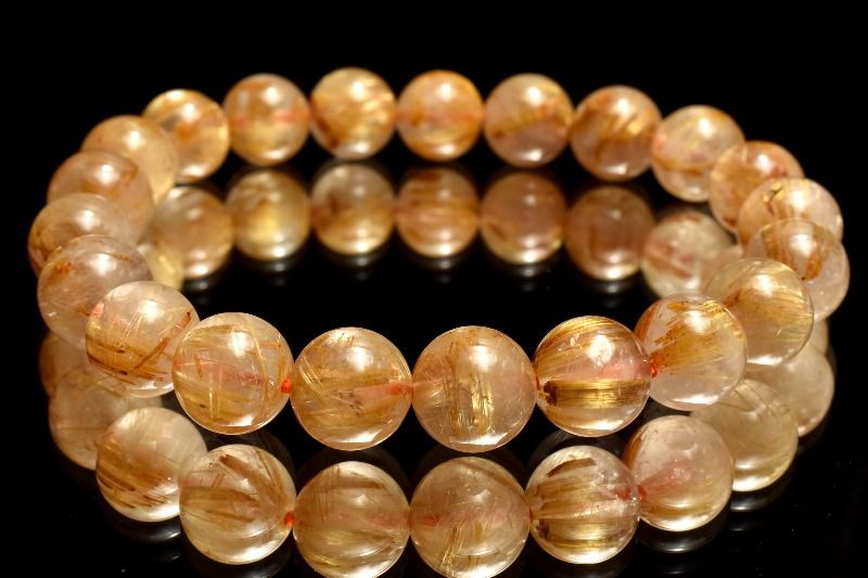 【１点物】濃密内包◇キャッツアイの輝き ゴールドタイチンルチルクォーツ　9.5mm ブレスレット アクセサリー _MC7949