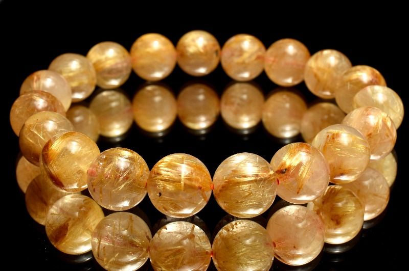 【１点物】濃密内包◇キャッツアイの輝き ゴールドタイチンルチルクォーツ　11mm ブレスレット アクセサリー _MC7953