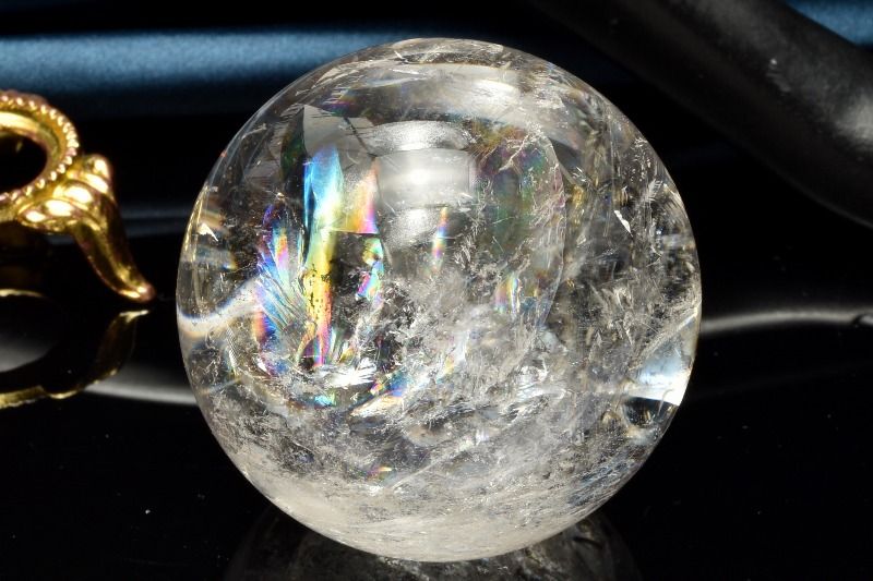 【１点物】高透明◇アイリスクォーツ レインボー水晶　45mm　丸玉(台座付き) スフィア _CG7552【宅急便のみ】