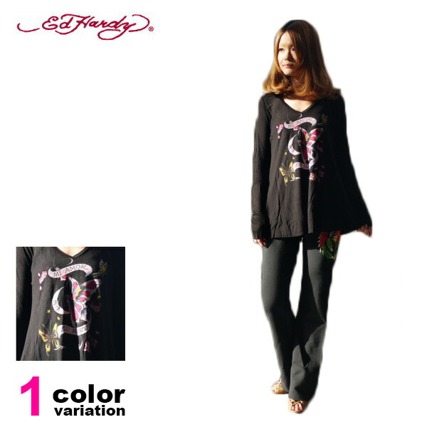 EDHARDY エドハーディ ティーシャツ 長袖 MI AMOR BUTTERFLY ロンT トップス カットソー AOYUAAAR