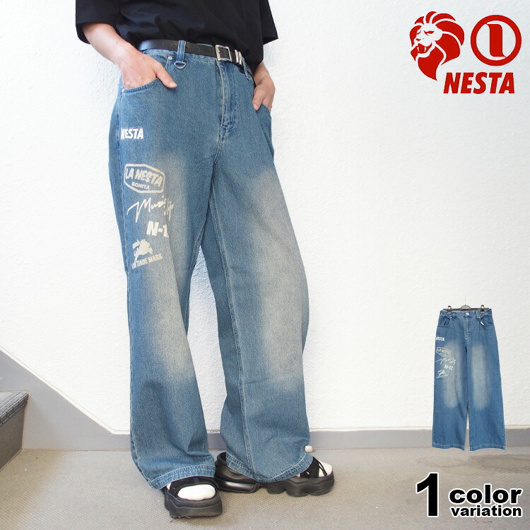 ネスタブランド デニムパンツ NESTA BRAND オーバーダイ デニム バギーパンツ ワイド パンツ ワイドシルエット シンプル メンズ 大きいサイズ おしゃれ おすすめ 262NB1800B M L XL XXL｜LATTACHE