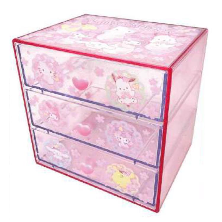美品　サンリオ　ハローキティ　3段チェスト　引き出し　収納　レトロ　希少 平成レトロ ハローキティ 3段チェスト引き出し 小物入れ 収納