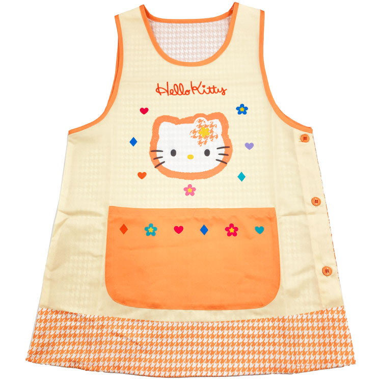 楽天市場】ハローキティ エプロン 転写 脇釦 M〜L オレンジ カオハナ柄