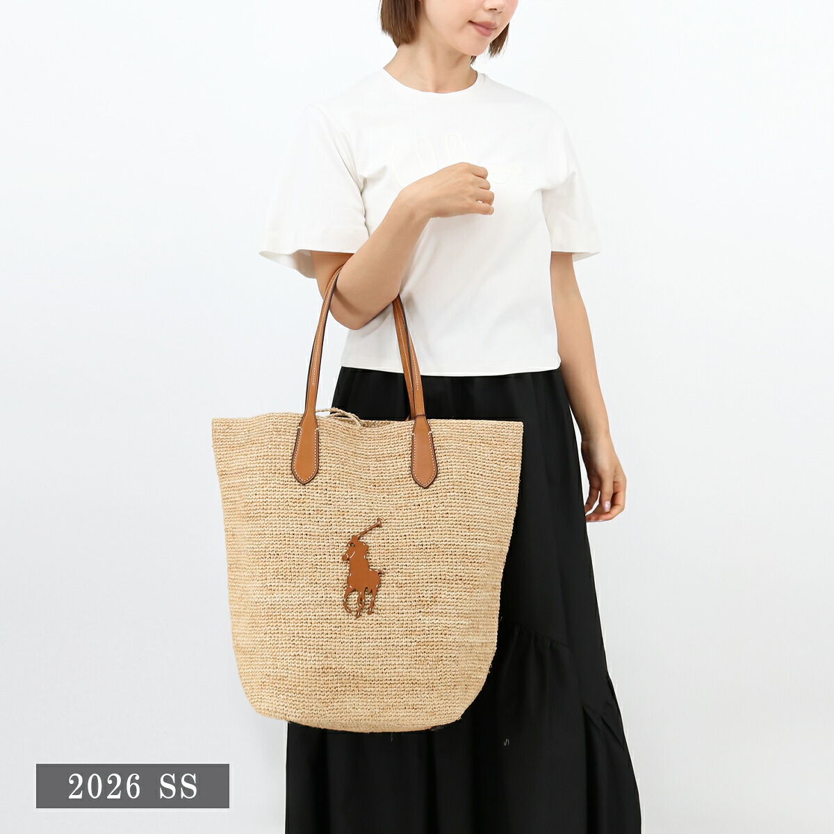 ■POLO RALPH LAUREN ポロラルフローレン ラフィアトートバッグ 428923661006 カゴバッグ ポーチ付き A4収納可能 肩掛けOK ロゴ ビッグポニー ブランド