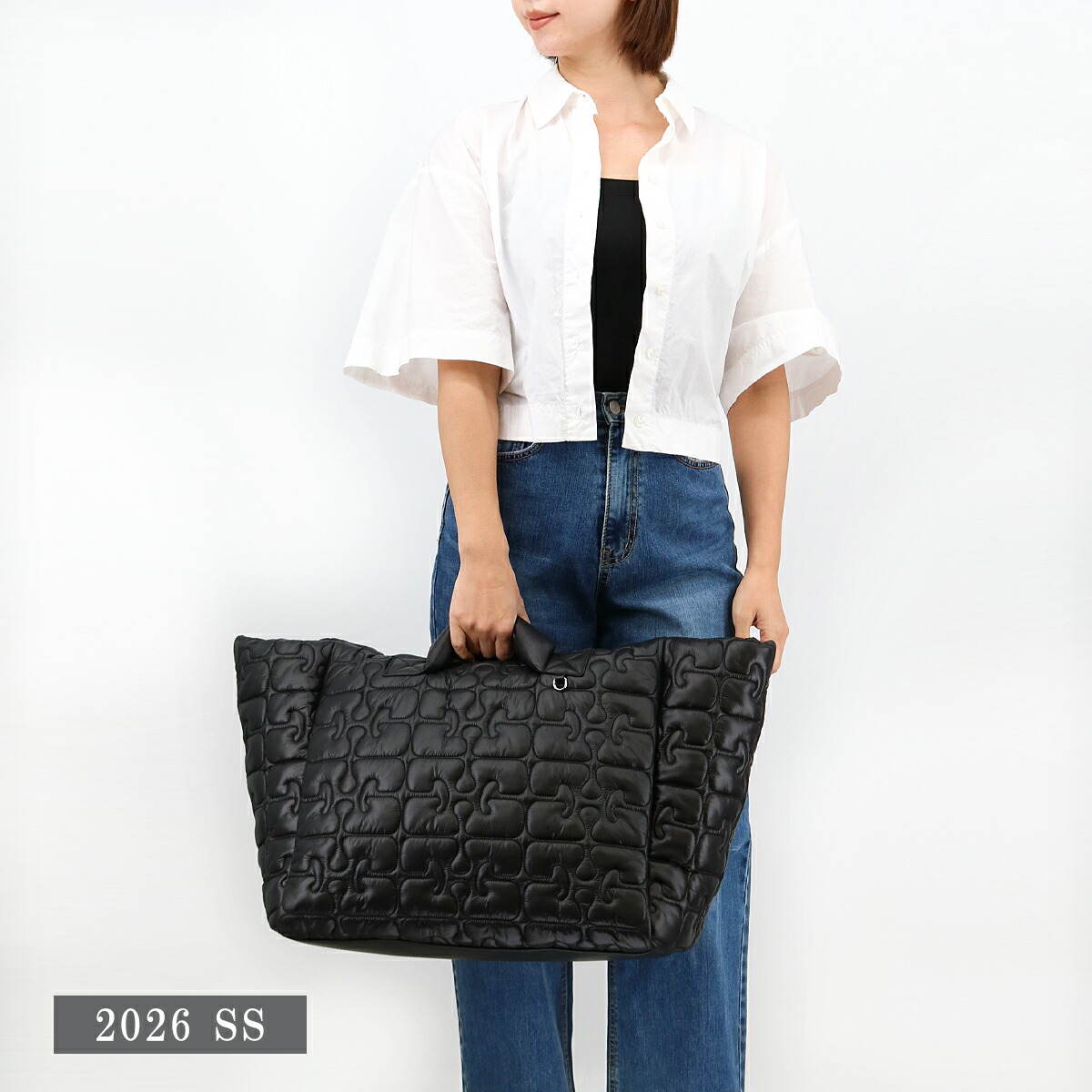 ■GANNI ガニー トートバッグ B2080003 Re-Tech Quilted Tote 肩掛けOK ハンドバッグ 2way キルティング ナイロン A4収納OK 大容量 BLACK 黒 鞄