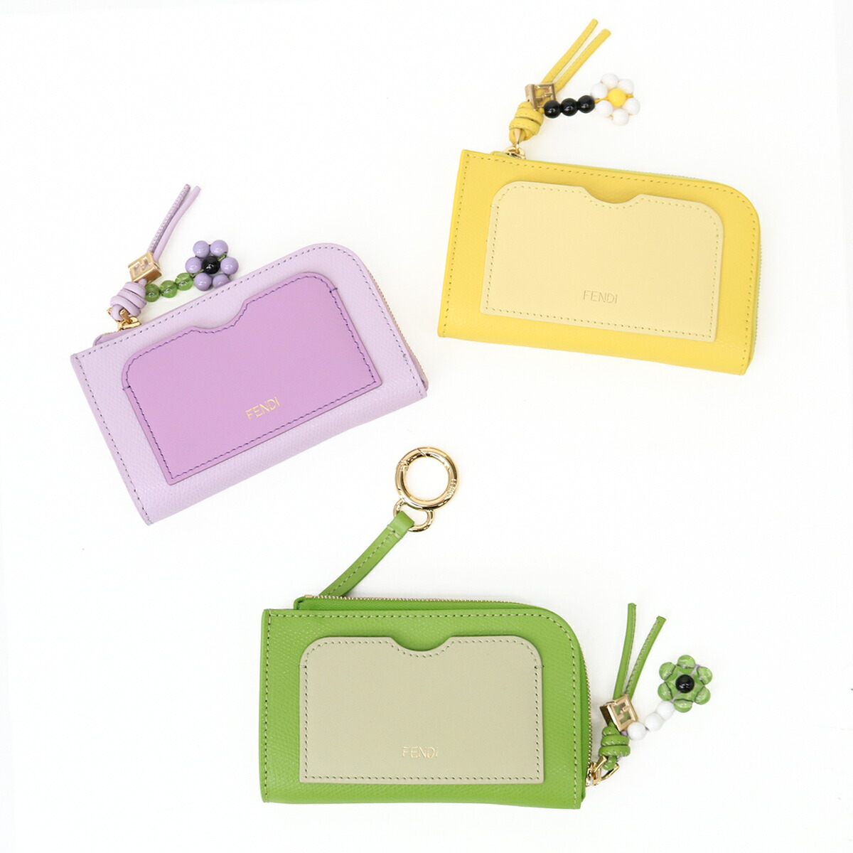 ■FENDI フェンディ FFダイヤモンド カードケース スリム クラッチ 8M0558 AWR8 ジップ 定期入れ 小銭入れ レザー ロゴ パープル イエロー グリーン BOX入り ギフト プレゼント ブランド|SHARE’S GARDEN-シェアズガーデン