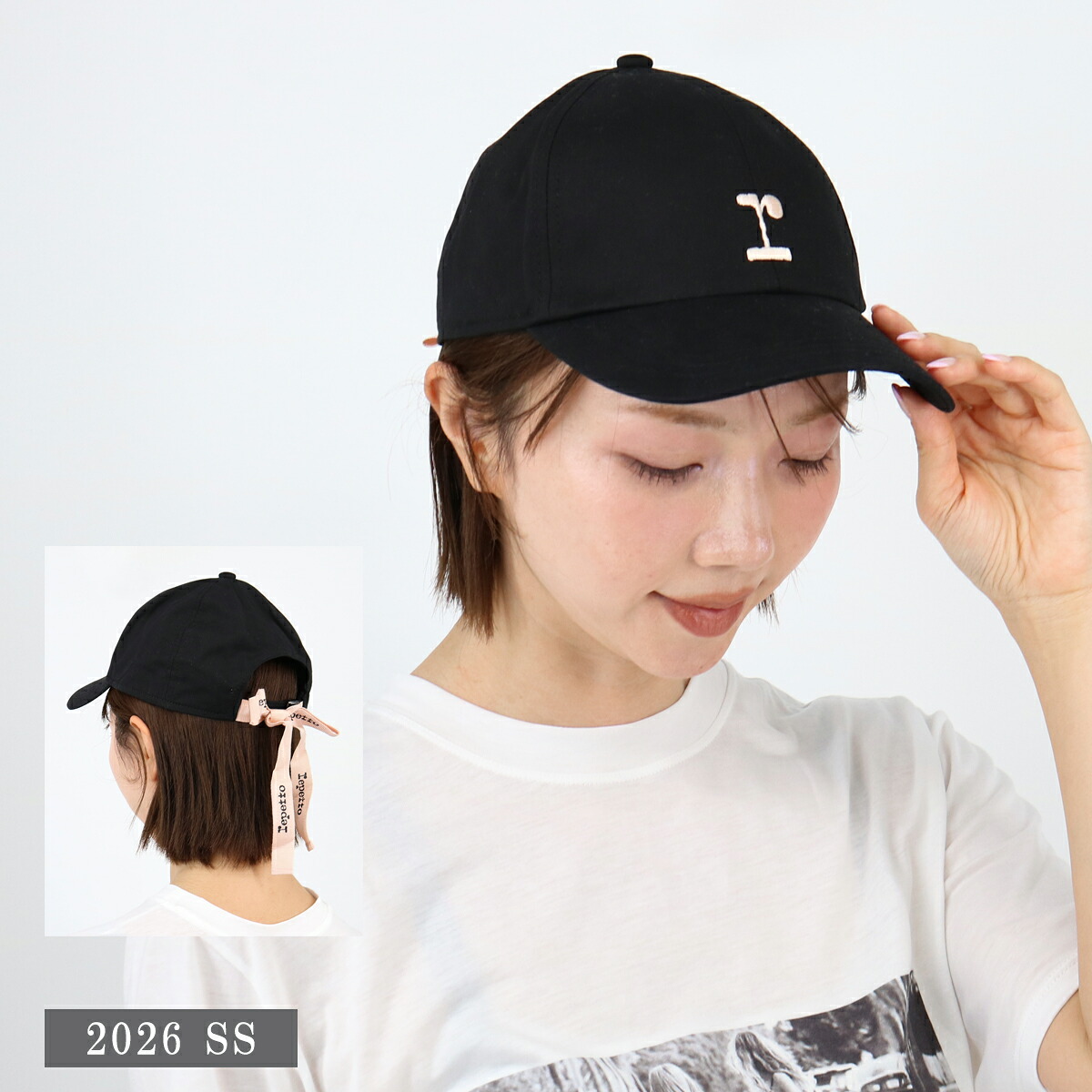 ■REPETTO レペット ロゴキャップ A0203R Logo cap with ribbon リボン ベースボールキャップ 帽子 BLACK 黒 レディース ブランド