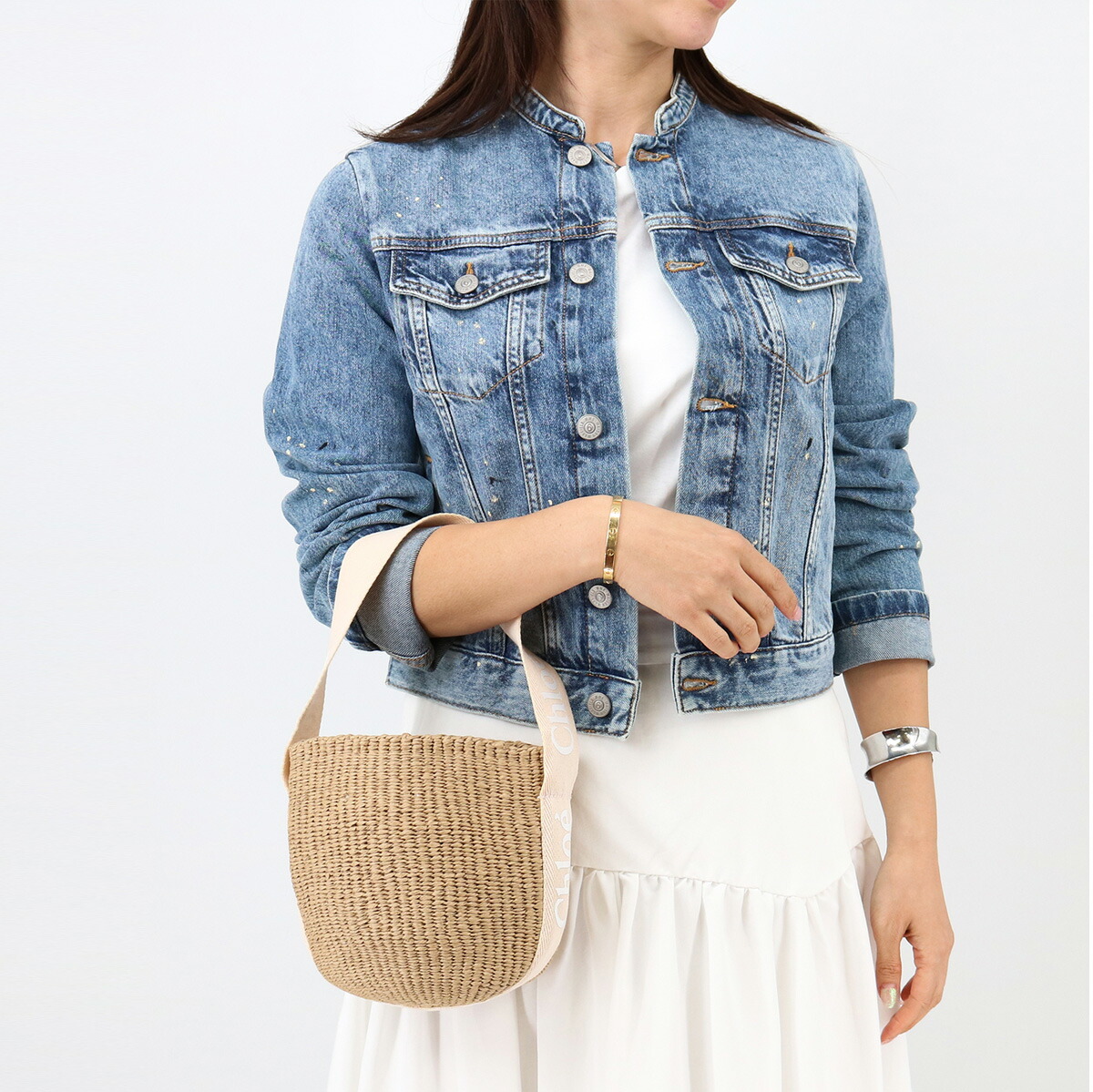 CHLOE KIDS クロエ キッズ ペーパーバッグ C20425 大人もOK！ かごバッグ MIFUKOコラボ ストローバッグ ロゴ レディース 子供 ガールズ ピンク ベージュBAG