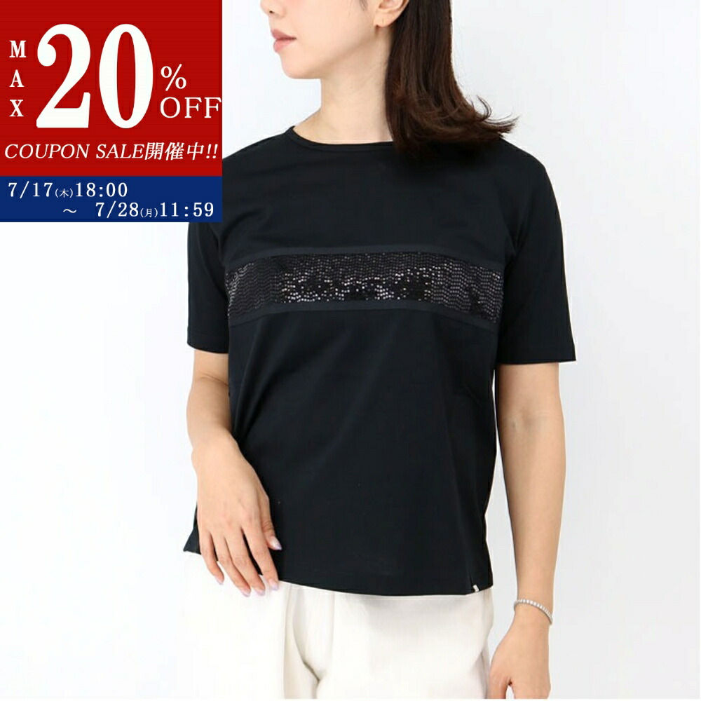 美品HERNOデザインカットソー黒44 ニット調 コットン クルーネックTシャツ【Herno】｜Herno