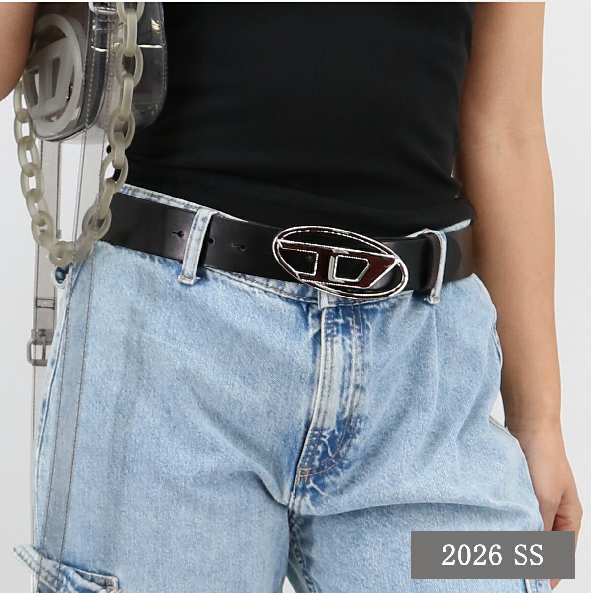 ■DIESEL ディーゼル レザーベルト X08727 PR666 B-1DR W オーバルDロゴバックル ブラック メンズ レディース ユニセックス プレゼント