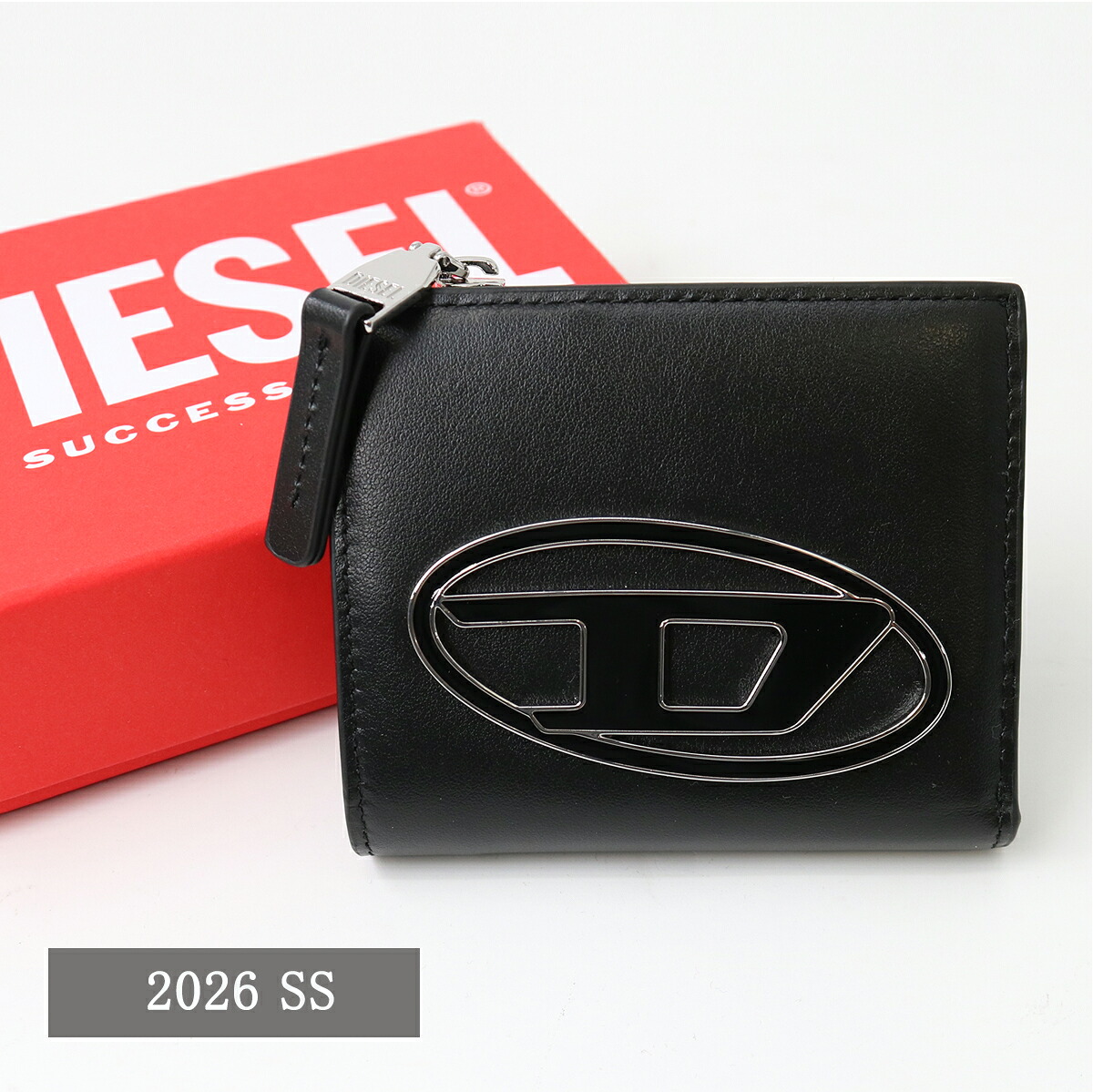 ■DIESEL ディーゼル 二つ折り財布 X10387 PR818 1DR BI FOLD ZIP L メンズ レザー 小銭入れあり ミニ財布 オーバルDロゴ ギフト プレゼント