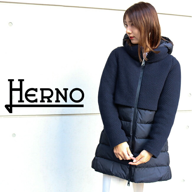 楽天市場 Herno ヘルノ Pi02d 332 Navy 90 ニット切替 ダウン フード アウター コート セミロング ネイビー レディース シンプル 通勤 軽量 防寒 防風 Aライン Share S Garden シェアズガーデン