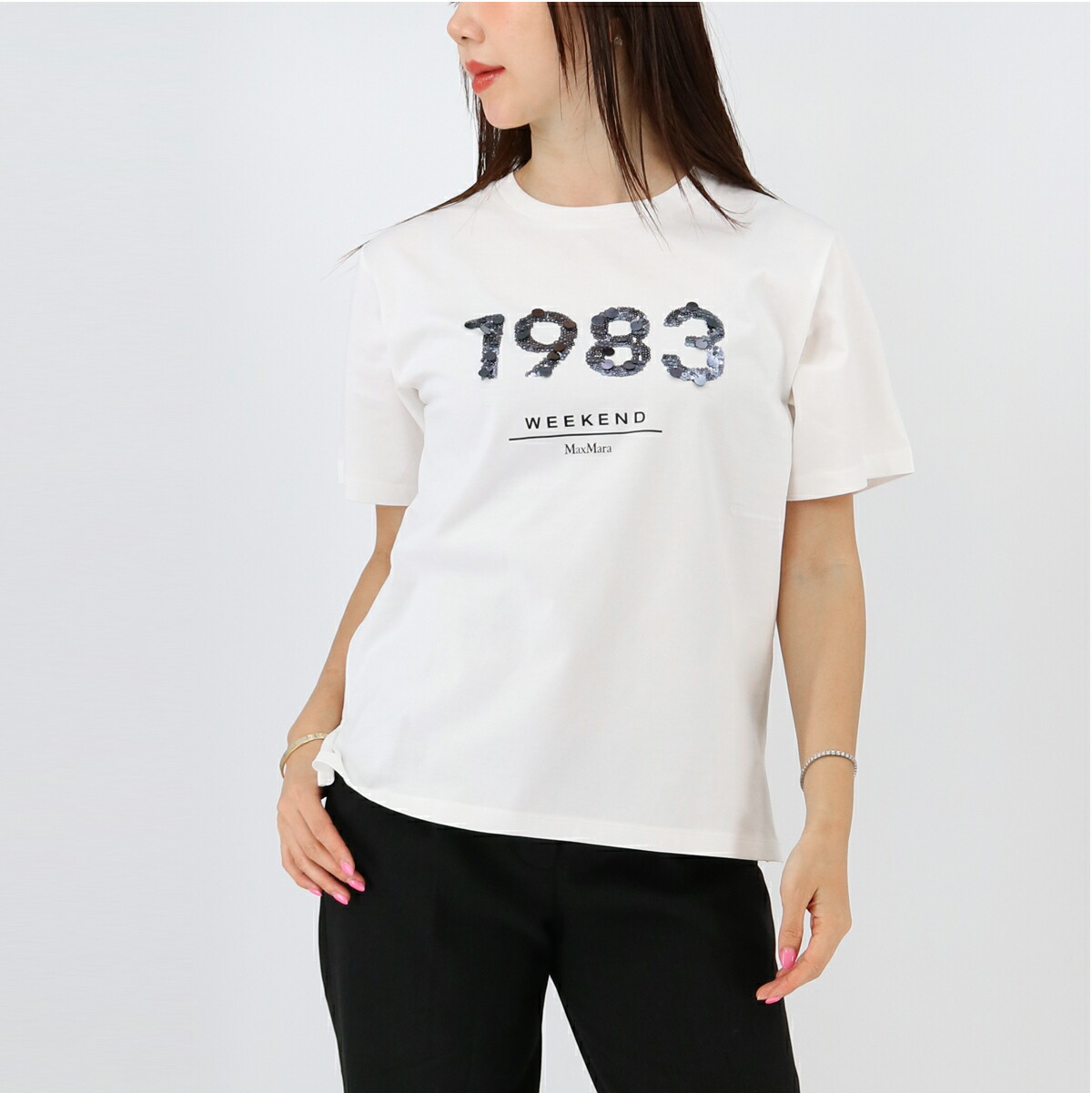 【美品】　Max Mara Tシャツ　ホワイト　ビーズ装飾 WEEKEND Max Mara ホワイト レース装飾 半袖Tシャツ - メルカリ