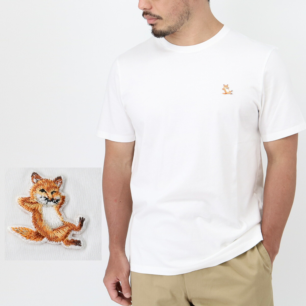 ★【MAISON KITSUNE】ダブル フォックスヘッド パッチ Tシャツ★ ダブル ボールド フォックスヘッド パッチ コンフォート Tシャツ