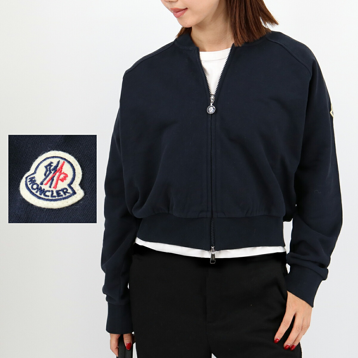 ■MONCLER モンクレール 8G00017 89AHE ジップアップスウェット トレーナー ブルゾン ジャケット ロゴパッチ 長袖 レディース ショート丈　クロップド丈 ブランド