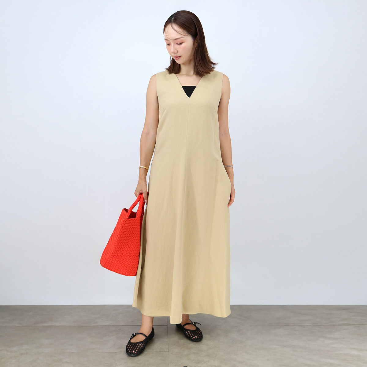 Weekend Max Mara ウィークエンドマックスマーラ EGOISTA エゴイスタ ビスコース リネン キャンバス フレア ドレス ノースリーブワンピース バックファスナー レディース ブランド 無地