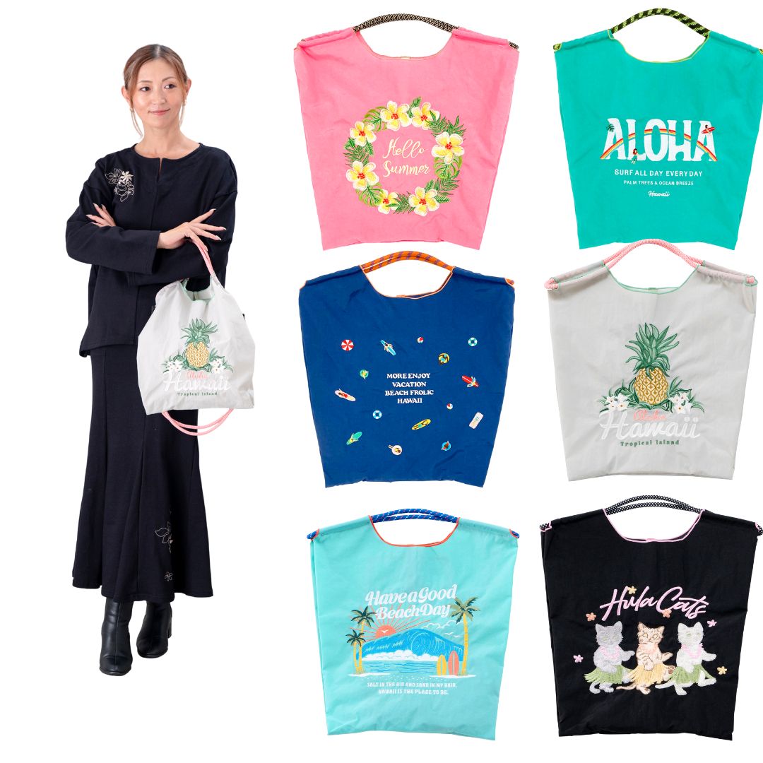 楽天市場】刺繍2wayハワイアン ナイロントートバッグ エコバッグ 刺繍