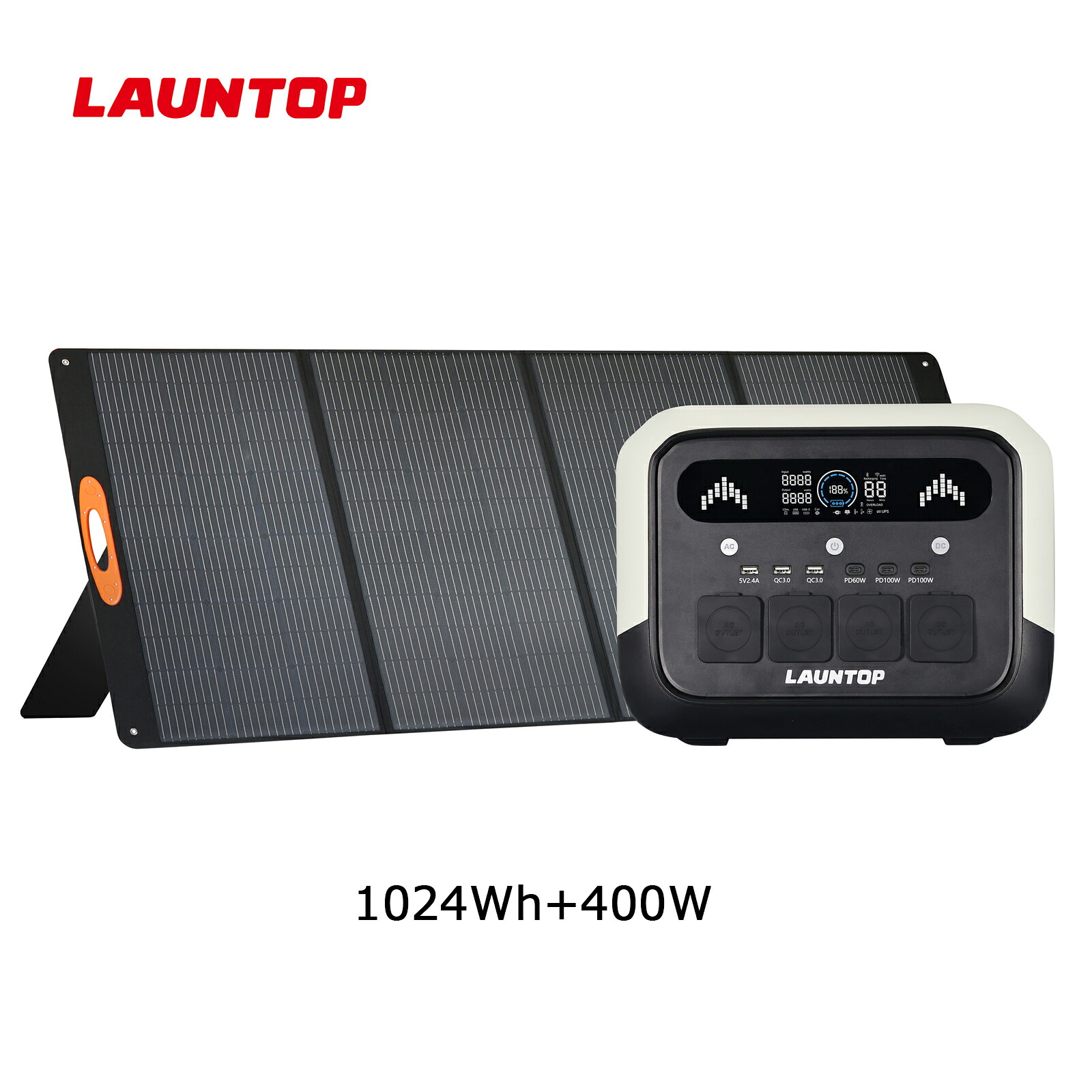 「イーグルス応援キャンペーン」LAUNTOP ポータブル電源 400Wソーラーパネルセット 1024Wh/1600W 12ポート Power-Boots1760W 大容量 リン酸鉄バッテリー LEDライト ぽーたぶる蓄電池 純正弦波AC100 50Hz/60Hz 台風停電対策 防災 アウトドア キャンプ