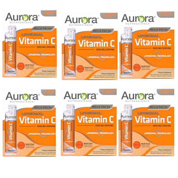 6箱セット Aurora メガパック リポソーム ビタミン C3000mg 30包+2包 オーガニックフルーツ Mega-Pack+ Liposomal VITAMIN C オーロラニュートラサイエンス グルテンフリー シュガーフリー|Laurette