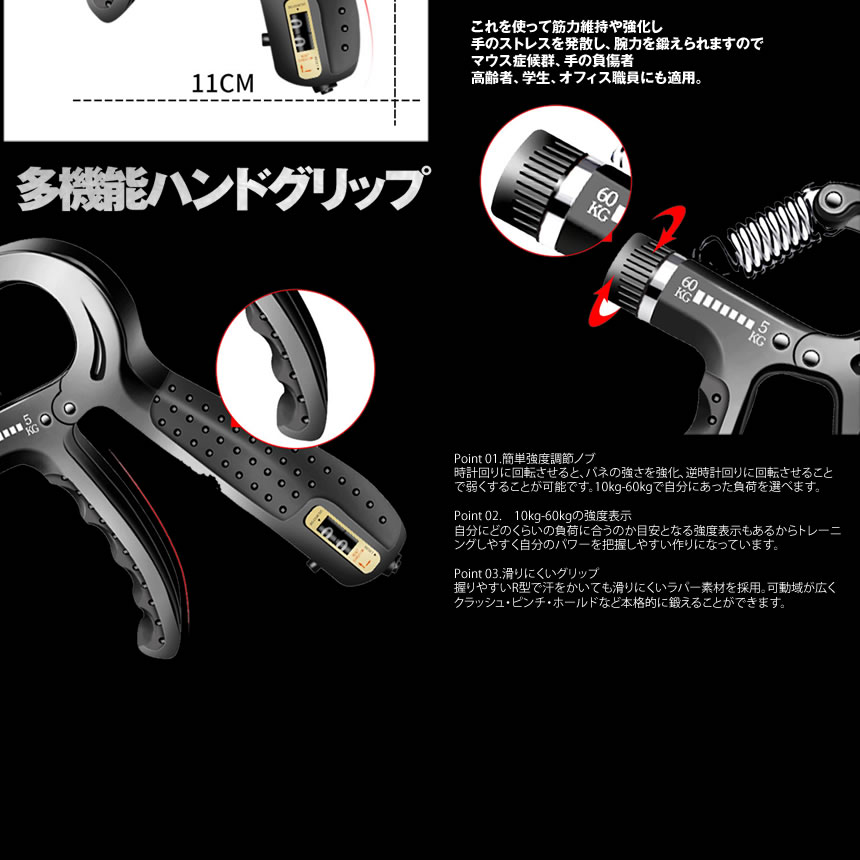 楽天市場 ハンドグリップ 握力トレーニング 筋トレ 回数記録機能 カウンター付き 負荷調整式 動きスムーズ リハビリ器具 野球 テニス 握力強化訓練 ラパー素材 Gghanglip Lavett