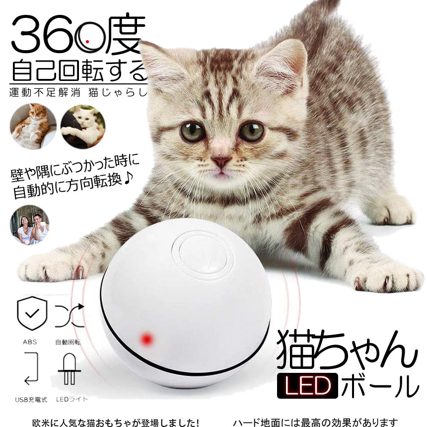 楽天市場 猫おもちゃ 電動 光るボール 自動回転 猫じゃらし Ledボール Usb充電式 ストレス解消 運動不足解消 ホワイト 360neco Lavett
