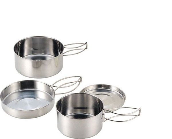 【 おすすめ 送料無料 冬ギフト 】 クッカー 丸型 4点 セット ステンレス 鍋 フライパン 皿 直火 コンパクト 収納 袋付き アウトドア キャンプ SOLA ソラ PP-01画像