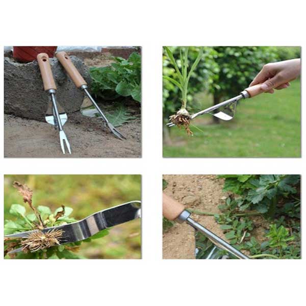 市場 草抜きフォーク 草削り 木製ハンドル テコ式 雑草取り ヘルパー 草抜き ガーデン ガーデニング ステンレス