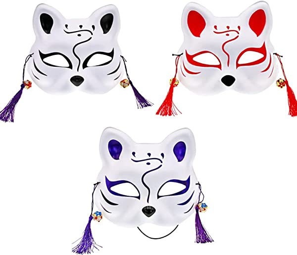 仮面 狐面 3枚セット 鈴付き きつねマスク 仮面舞踏会 お祭り ハロウィンマスク