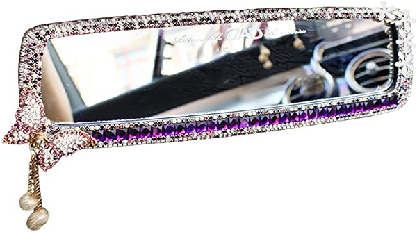 ルームミラー デコレーション 豪華 リヤビューミラー 車 パープルバタフライ 女性 おしゃれ 女の子 インテリアトリム ダイヤモンド