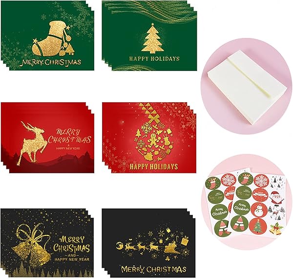 クリスマスカード 6種 24枚入り 封筒付き シール付き グリーティングカード メッセージカード クリスマス カード 祝いカード 挨拶 感謝状 お礼 かわいい クリスマスツリー柄 トナカイ柄 プレゼント