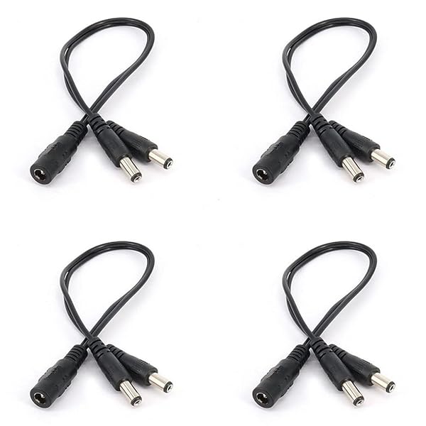 DC電源ケーブル 4個セット 2分岐ケーブル 外径5.5mm 内径2.1mm 1メスー2オススプリッタケーブル 防犯カメラ用 LEDテープライト用 CCTVカメラ用 長さ20cm ブラック 送料無料