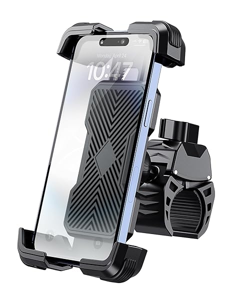 スマホスタンド 簡単取付 ロードバイク ワンタッチ 片手操作 自転車用 クロスバイク サイクリング バイク用 スマホ固定 落下防止 360度回転 防振 振動吸収 iPhone Xiaomi Xperia android 4.7－7.2インチのスマホ 22-40mmのハンドル径に対応 (Black)