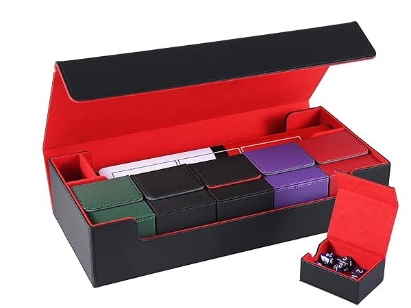 デッキケース トレカケース カードケース プレマ ダメカン 収納ケース トップローダー収納 「 遊戯王 ポケカ MTG 各種 カードゲーム に使用可能 」(黒 (内装赤) )