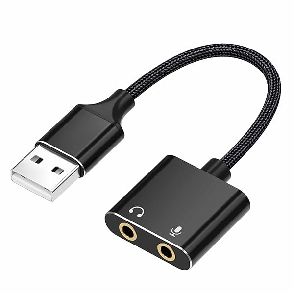 USB 3.5mm 変換アダプタ オーディオアダプタ 外部ステレオサウンドカードデュアルTRS 3極3.5 mmヘッドホンとマイクジャックPS 4 / PS 5 / PC / ノートパソコン用内蔵チップマイク対応ヘッドホンアダプタ (ブラック) 送料無料