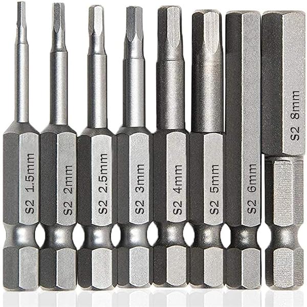 精密ドライバー 六角レンチビット 六角軸 6.35mm 磁気吸着 1.5mmー8mm ドリル ビット 工具 50mm長六角ビット 8本セット 送料無料
