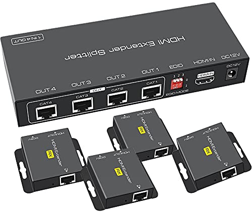 [4画面 斉しく最終生産物] HDMI 分かち合う エクステンダー EX714 4管する 50Mまで 押しひろげる器 Splitter Extender CAT6 押しひろげる HDMI RJ45 エクステンダー 押しひろげる 分かち合う器 1080P 押しひろげる機 CAT6 7 TX 4RX 送受信機仕掛ける 多見せびらかす 斉しく見せびらかす