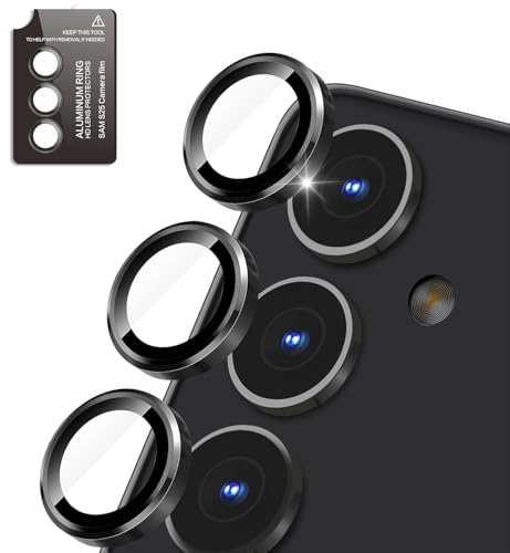 Galaxy S25 カメラフィルム カメラカバー レンズ保護 [アルミ合金製+強化ガラス] 9H 強化ガラス 耐衝撃 独立型 露出オーバー防止 ギャラクシー S25 カメラ保護カバー 粘着性強い 貼りやすい [1枚] (ブラック)
